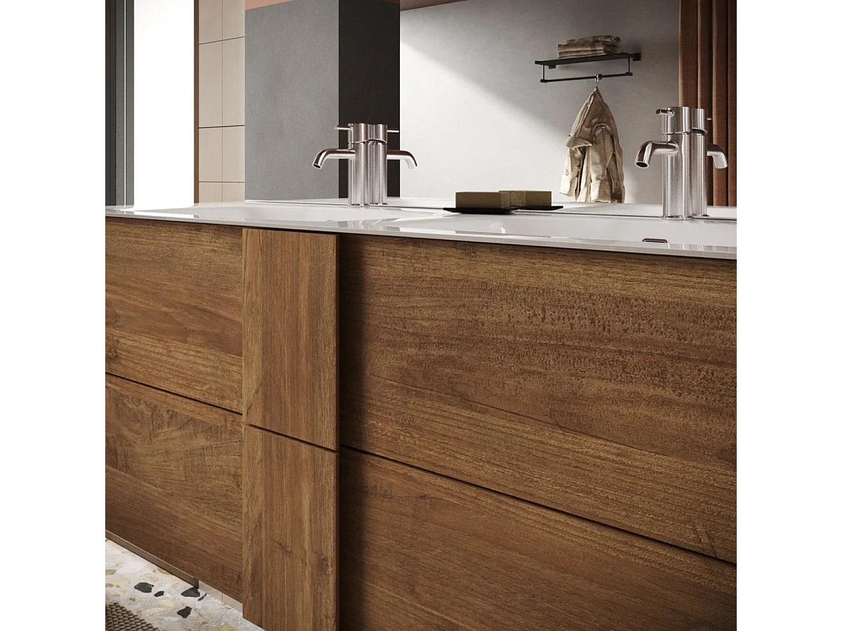 Italiaans Eiken Dubbele Wastafel Badkamermeubel met 2 Laden 122x47x53cm - Duet S