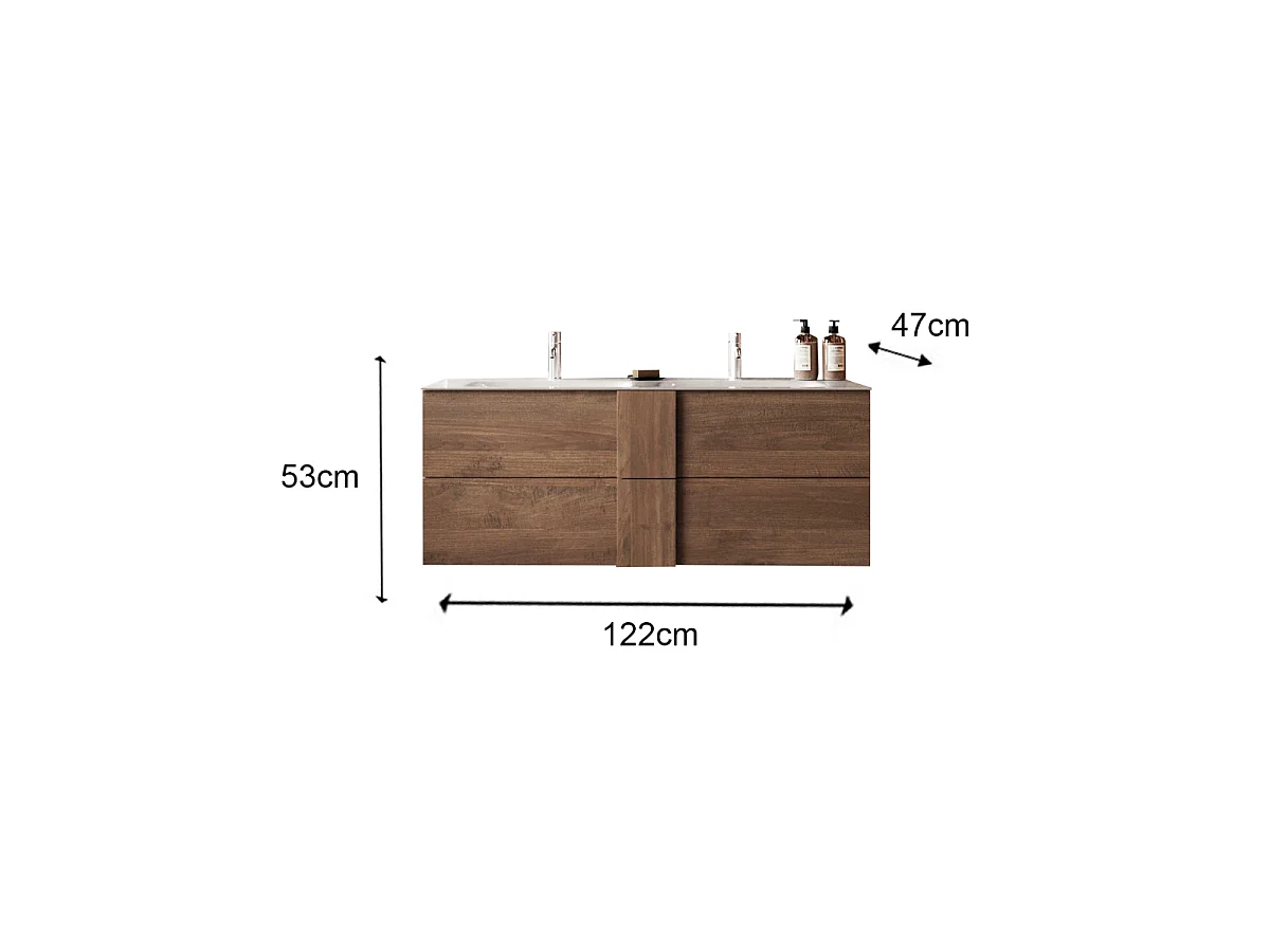 Italiaans Eiken Dubbele Wastafel Badkamermeubel met 2 Laden 122x47x53cm - Duet S