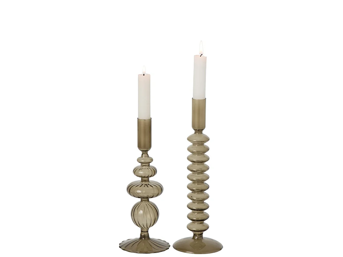 Lot de 2 Bougeoirs en Verre "Silje" 27cm Vert Olive