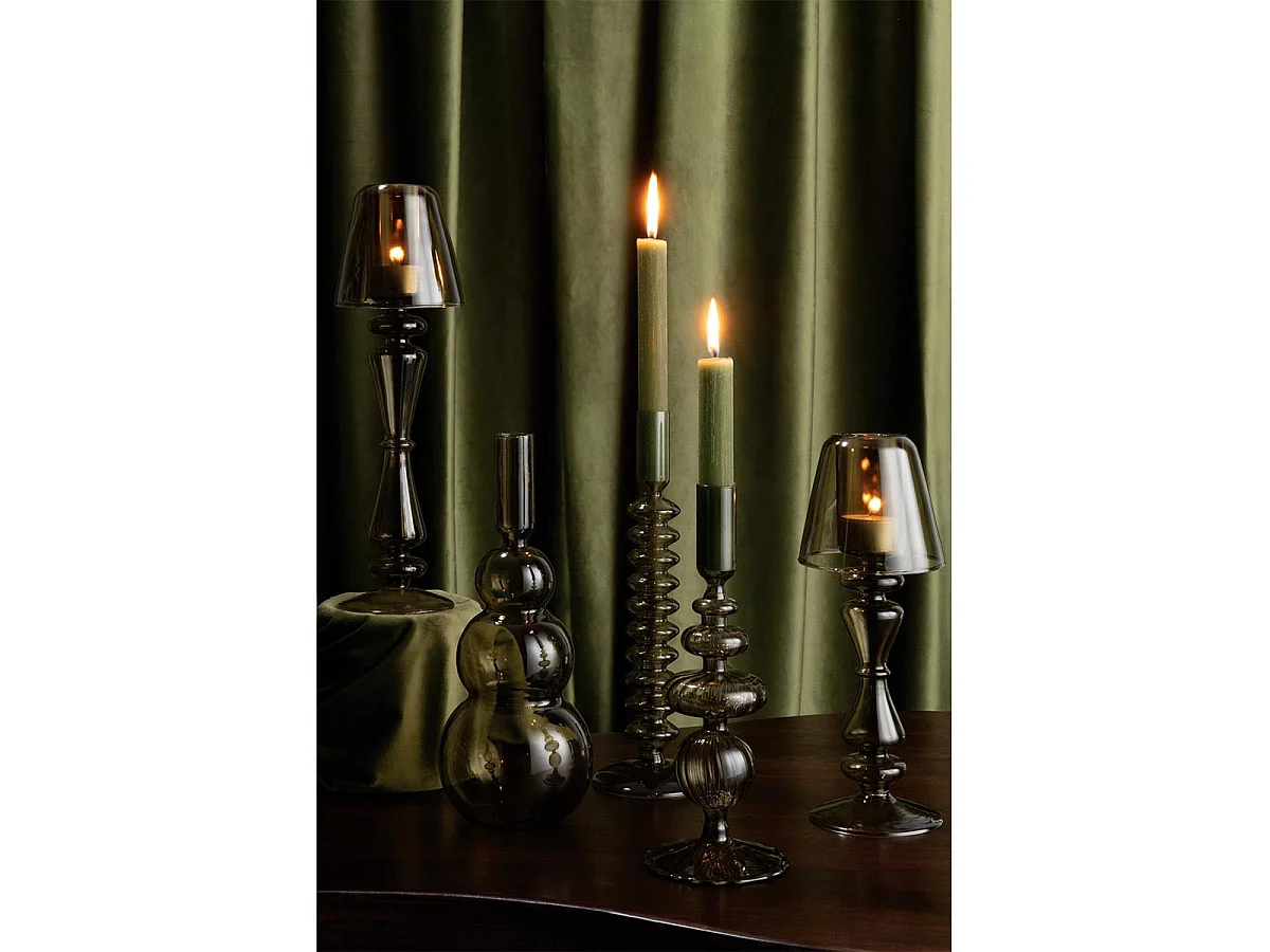 Lot de 2 Bougeoirs en Verre "Silje" 27cm Vert Olive