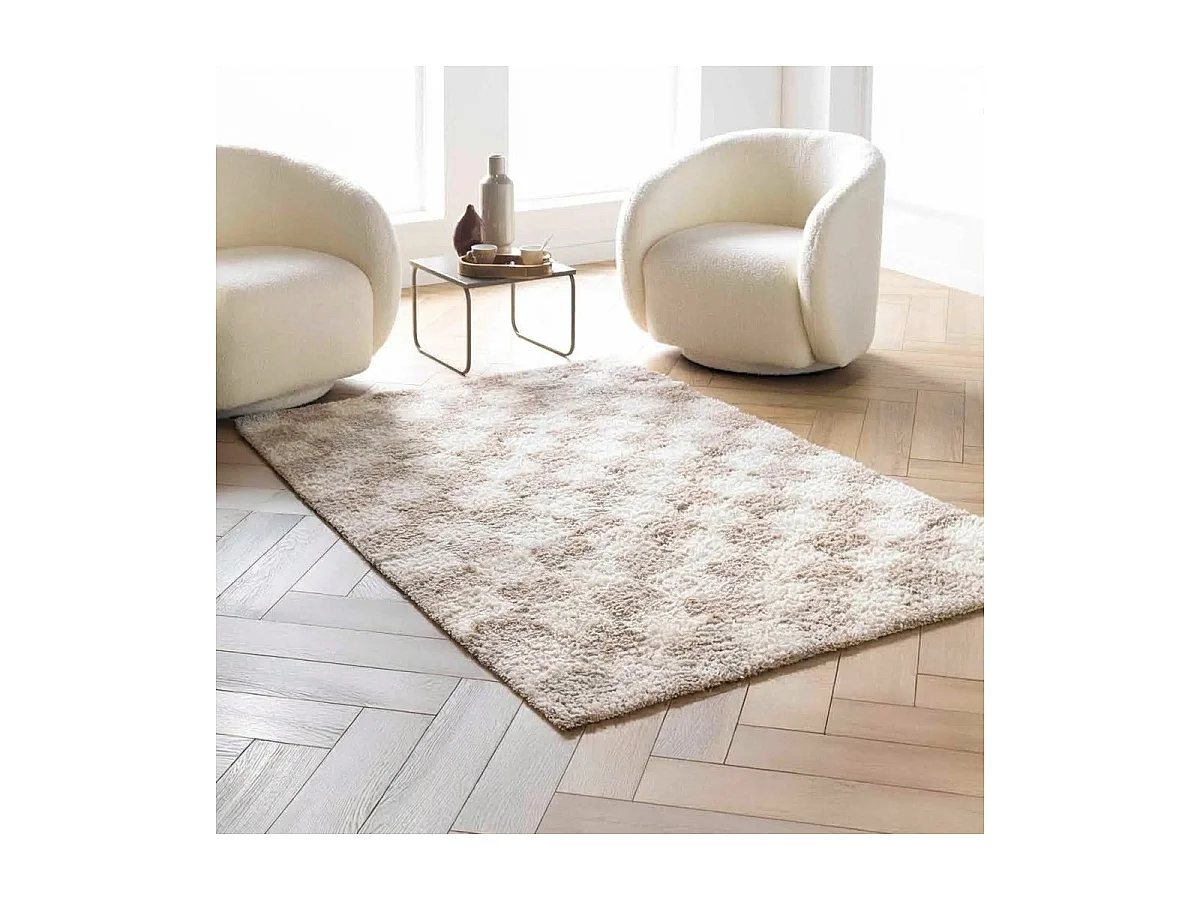 Tapis Déco Shaggy "Damero" 120x170cm Naturel