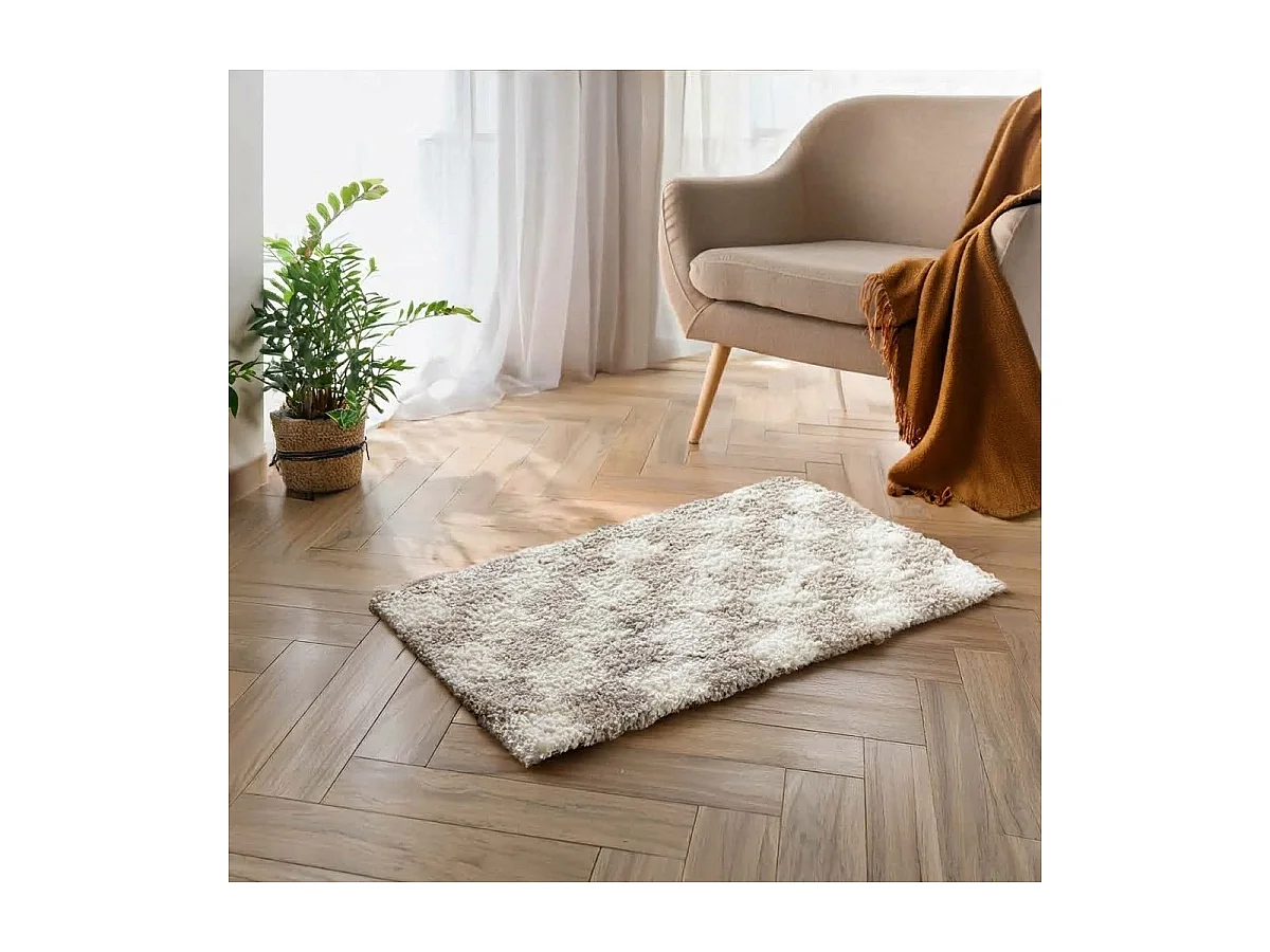 Tapis Déco Shaggy "Damero" 60x110cm Naturel