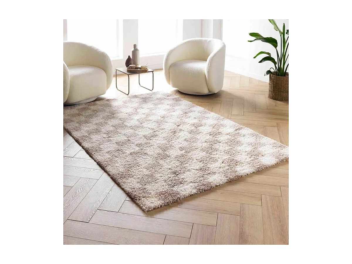 Tapis Déco Shaggy "Damero" 160x230cm Naturel