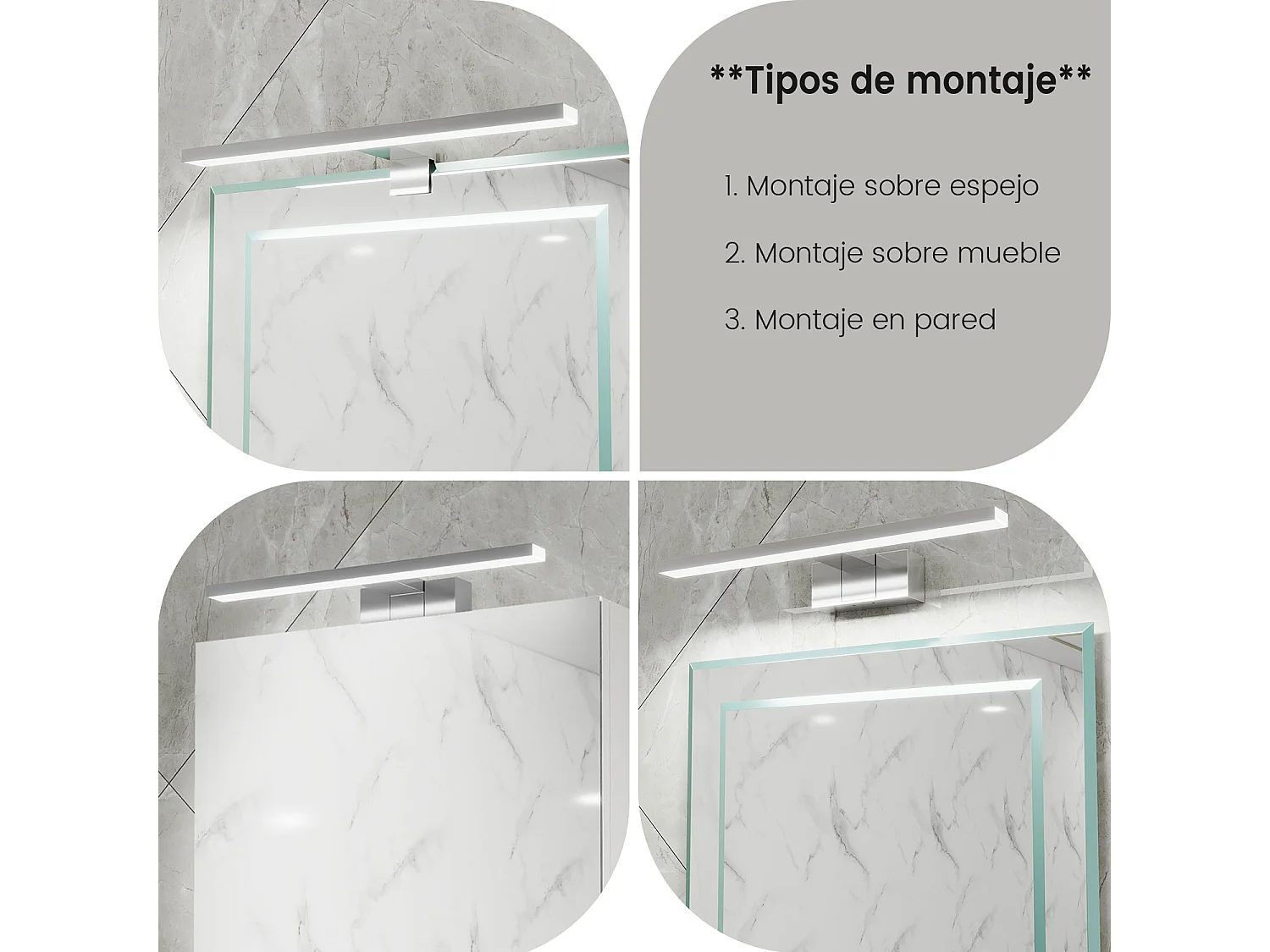 Aplique LED de espejo,3 colores,interruptor pared,3 instal. 40cm,cromo