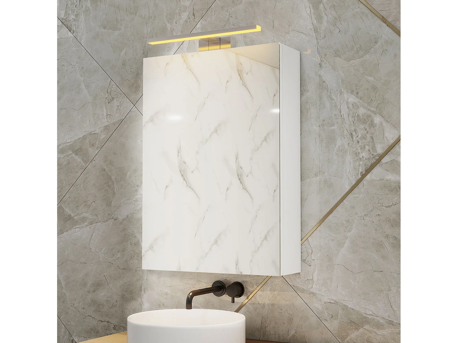 Aplique LED de espejo,3 colores,interruptor pared,3 instal. 40cm,cromo