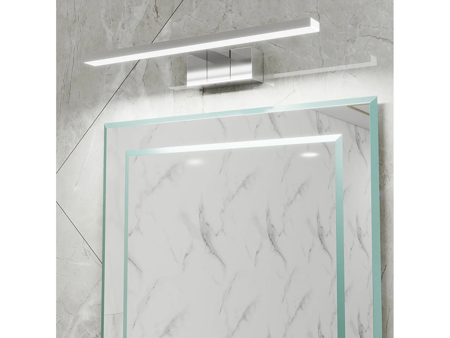 Aplique LED de espejo,3 colores,interruptor pared,3 instal. 40cm,cromo