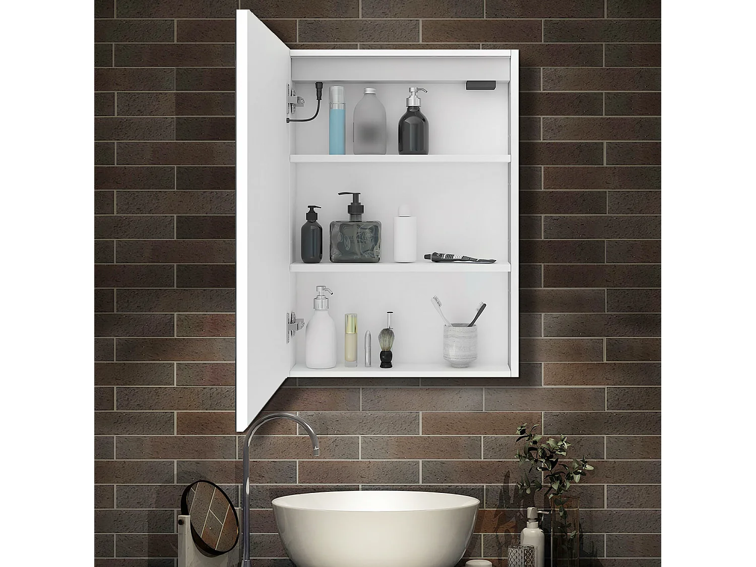 Armario con espejo para baño 700 x 400 x 130 mm Con 3 estantes, luz led con 3 colores, antivaho y brillo ajustable