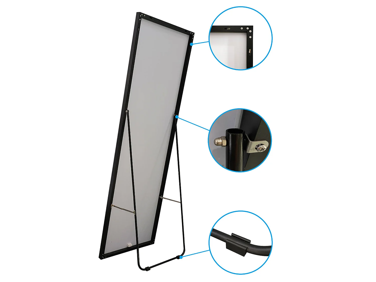 AICA 140x40cm Miroir pleine longueur  cadre noir, Miroir sur pied ou miroir mural suspendu, pour chambre et salle de bain