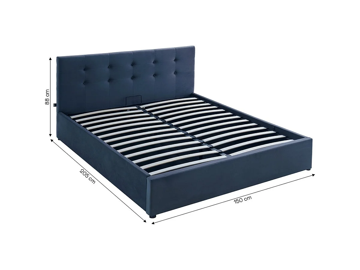 Ensemble Lit coffre adulte 140x190cm avec tête de lit en velours gris foncé - Tina + Matelas ressorts ensachés - Spring Elite