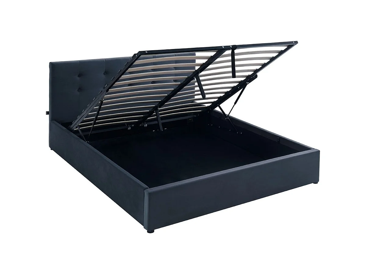 Ensemble Lit coffre adulte 140x190cm avec tête de lit en velours gris foncé - Tina + Matelas ressorts ensachés - Spring Elite