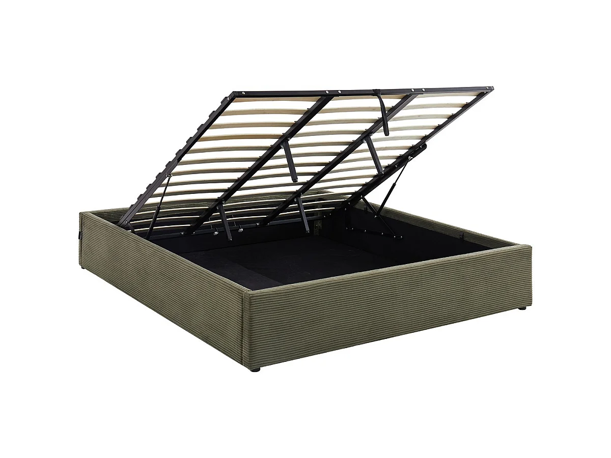 Ensemble Lit coffre adulte 180x200cm en velours côtelé vert avec sommier - Handy + Matelas mémoire de forme - Dual Confort