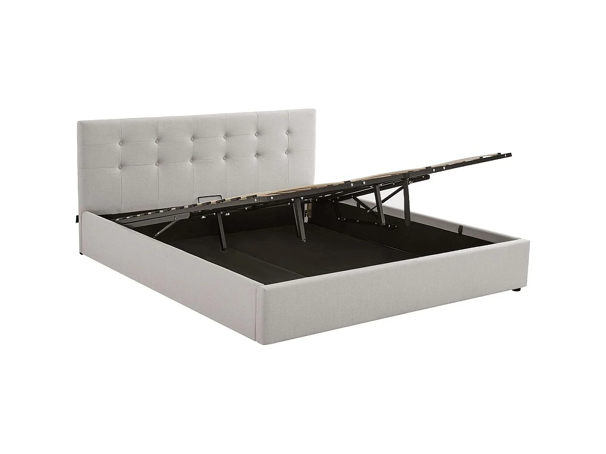 Ensemble Lit coffre adulte 180x200cm avec tête de lit en tissu beige - Tina + Matelas mémoire de forme - Memo HR