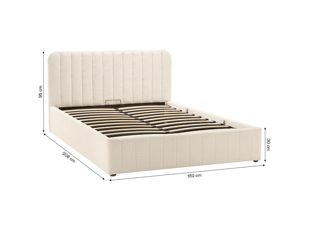 Ensemble Lit coffre adulte 140x190cm avec tête de lit en tissu bouclé beige - Ava + Matelas ressorts ensachés - Spring Elite