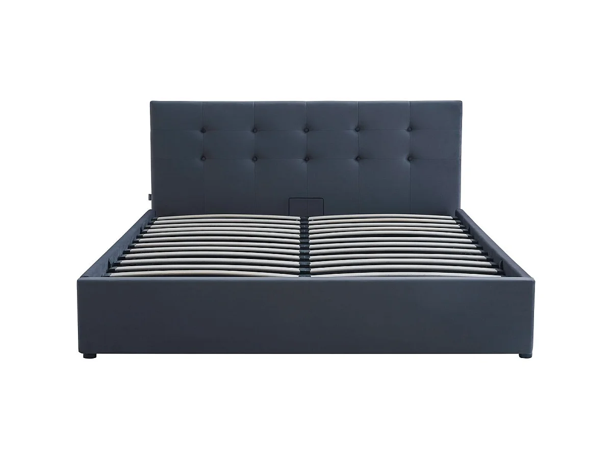 Ensemble Lit coffre adulte 160x200cm avec tête de lit en velours gris foncé - Tina + Matelas mémoire de forme - Memo HR