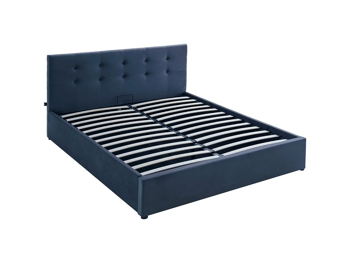 Ensemble Lit coffre adulte 160x200cm avec tête de lit en velours gris foncé - Tina + Matelas mémoire de forme - Memo HR