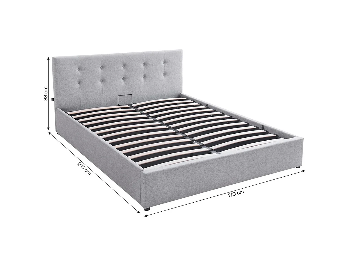 Ensemble Lit coffre adulte 160x200cm avec tête de lit en tissu gris - Tina + Matelas mémoire de forme - Memo HR