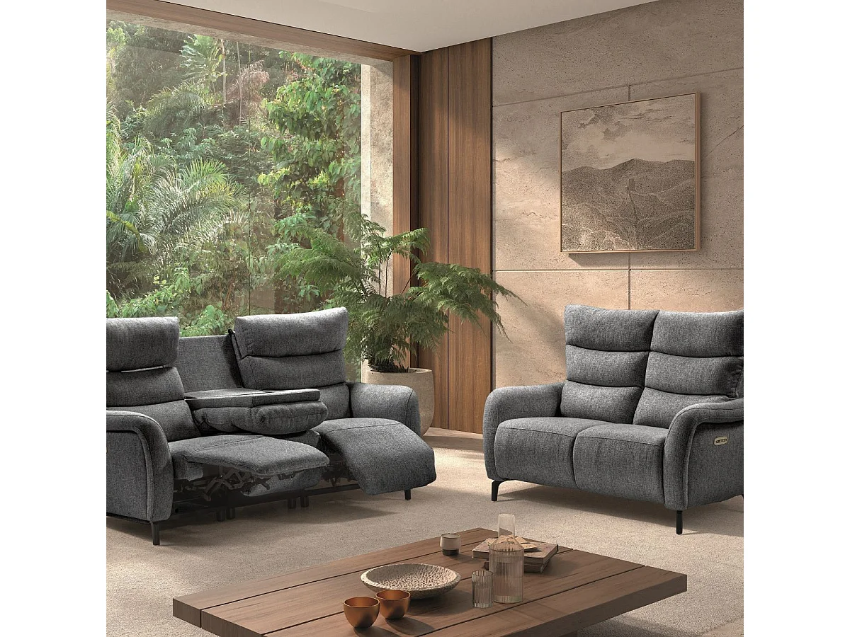Ensemble Canapés 3P relax élec + 2P élec tissu gris - VARENNE