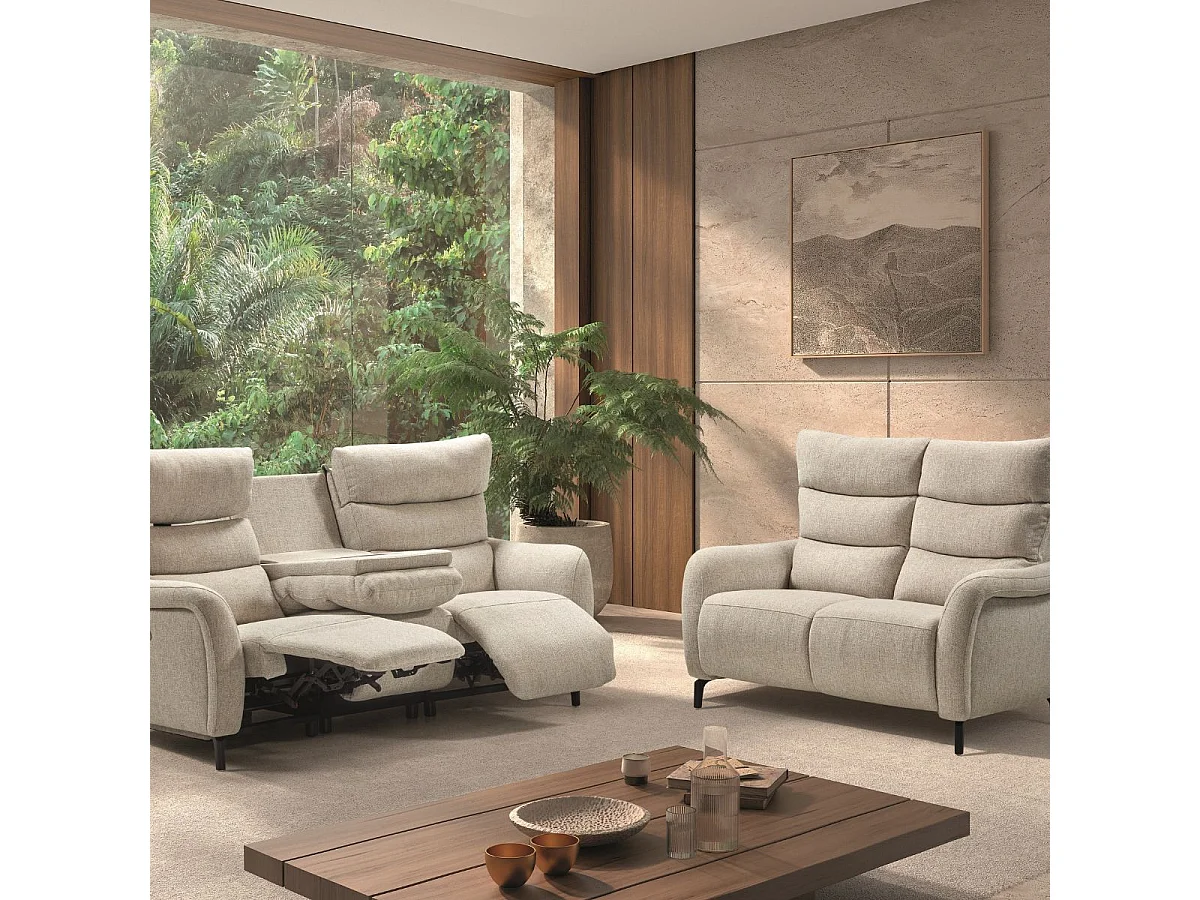 Ensemble Canapés 3P relax élec + 2P fixe tissu beige - VARENNE