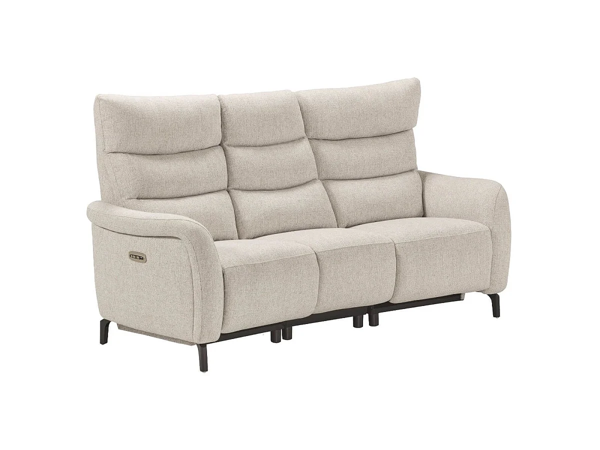 Canapé 3P relax électrique avec tablette centrale tissu beige chiné - VARENNE