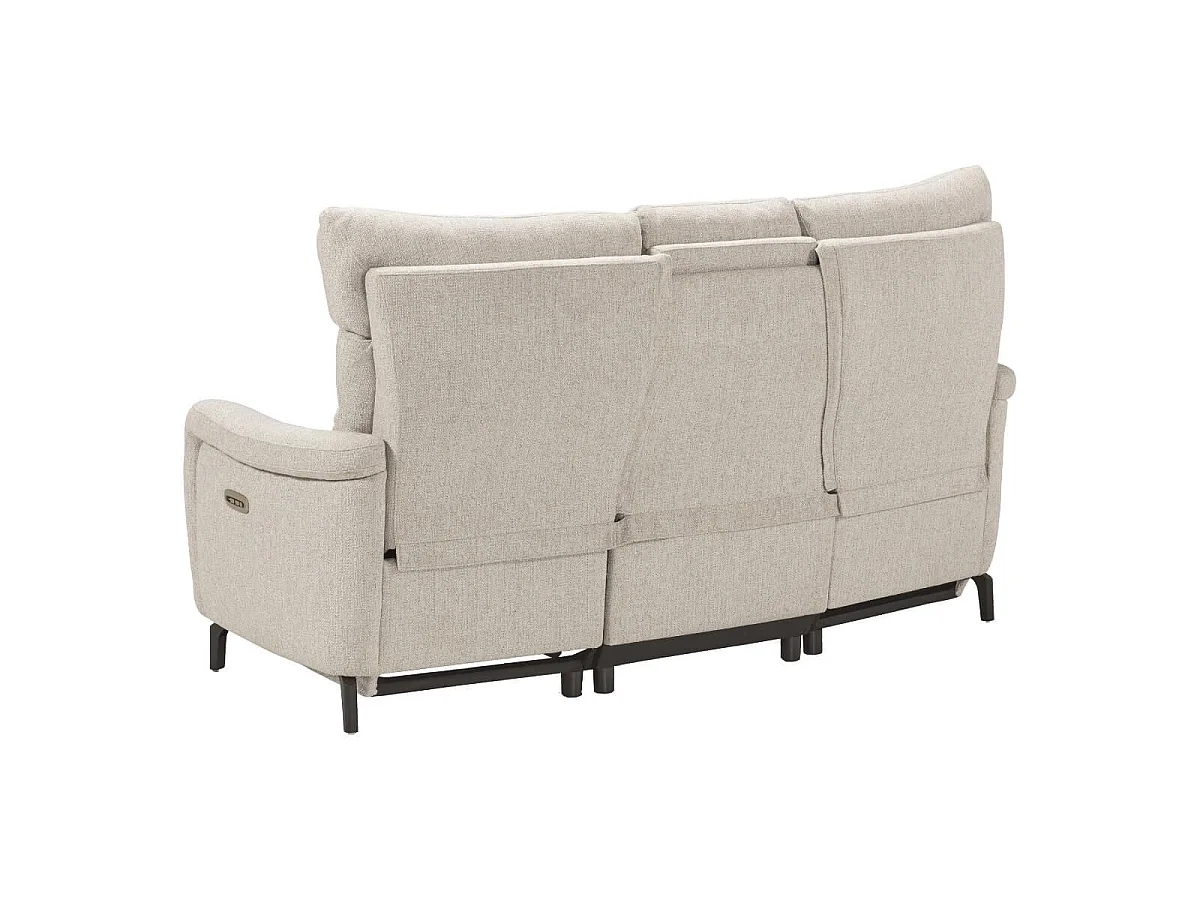 Canapé 3P relax électrique avec tablette centrale tissu beige chiné - VARENNE