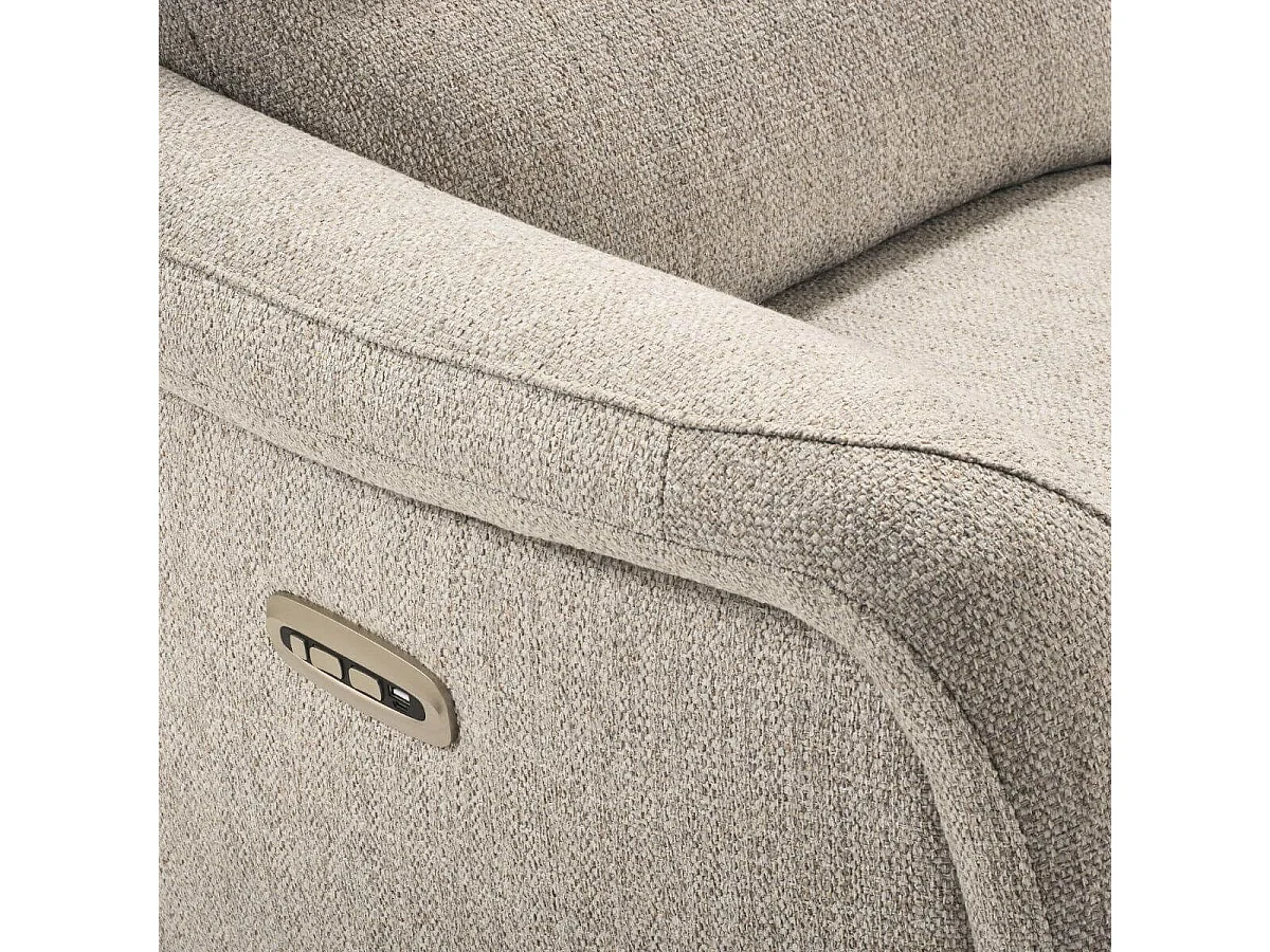 Canapé 3P relax électrique avec tablette centrale tissu beige chiné - VARENNE