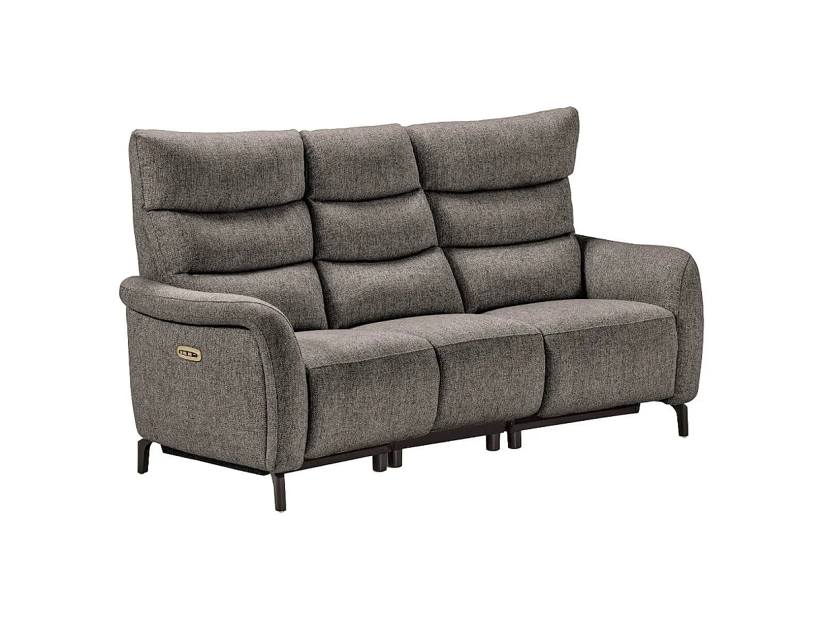 Canapé 3P relax électrique avec tablette centrale tissu gris - VARENNE