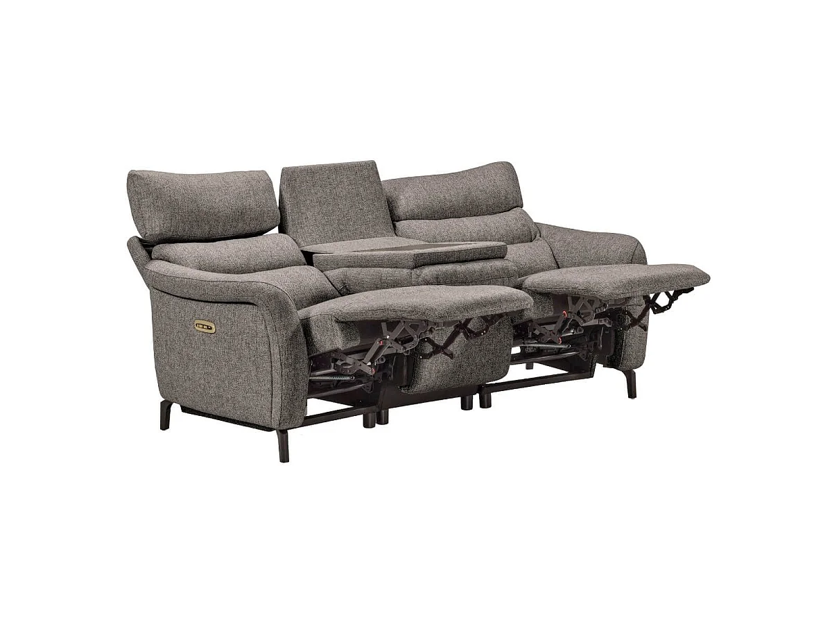 Canapé 3P relax électrique avec tablette centrale tissu gris - VARENNE