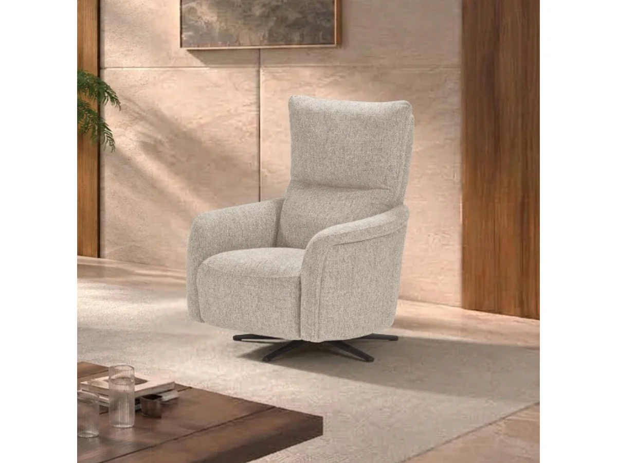 Fauteuil relax électrique pivotant tissu beige chiné - VARENNE