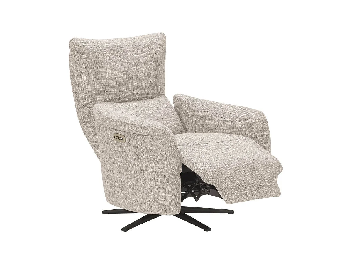 Fauteuil relax électrique pivotant tissu beige chiné - VARENNE