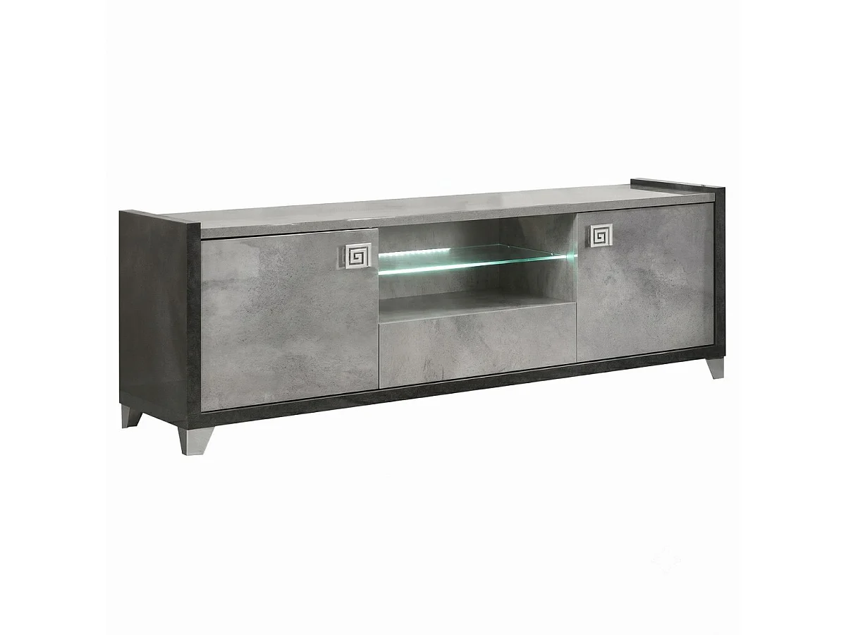 Salon table basse 2 vitrines meuble TV aspect béton ciré 2 tons - HAMPTON