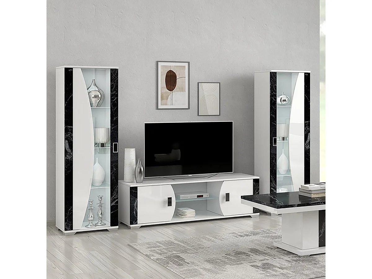 Ensemble salon blanc et aspect marbre noir - TAHOE