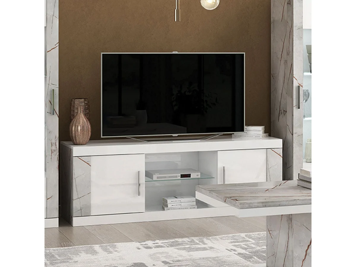 Ensemble salon blanc et aspect marbre gris-brun - NERVY