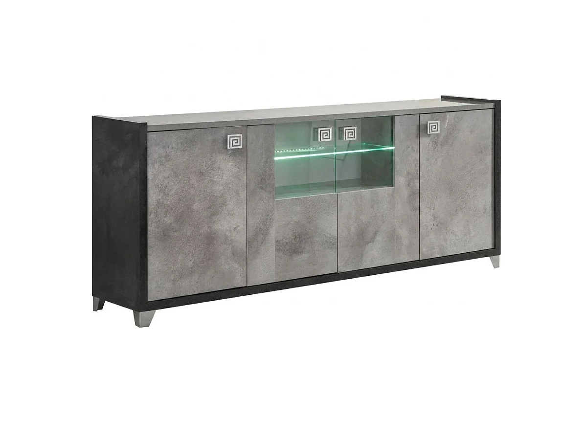 Séjour buffet 4P + table de repas aspect béton ciré 2 tons - HAMPTON