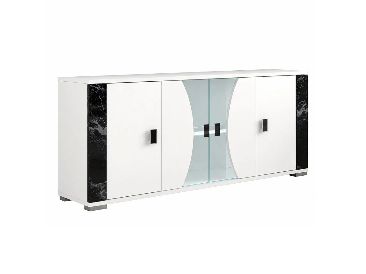 Séjour complet avec vitrine blanc et aspect marbre noir - TAHOE