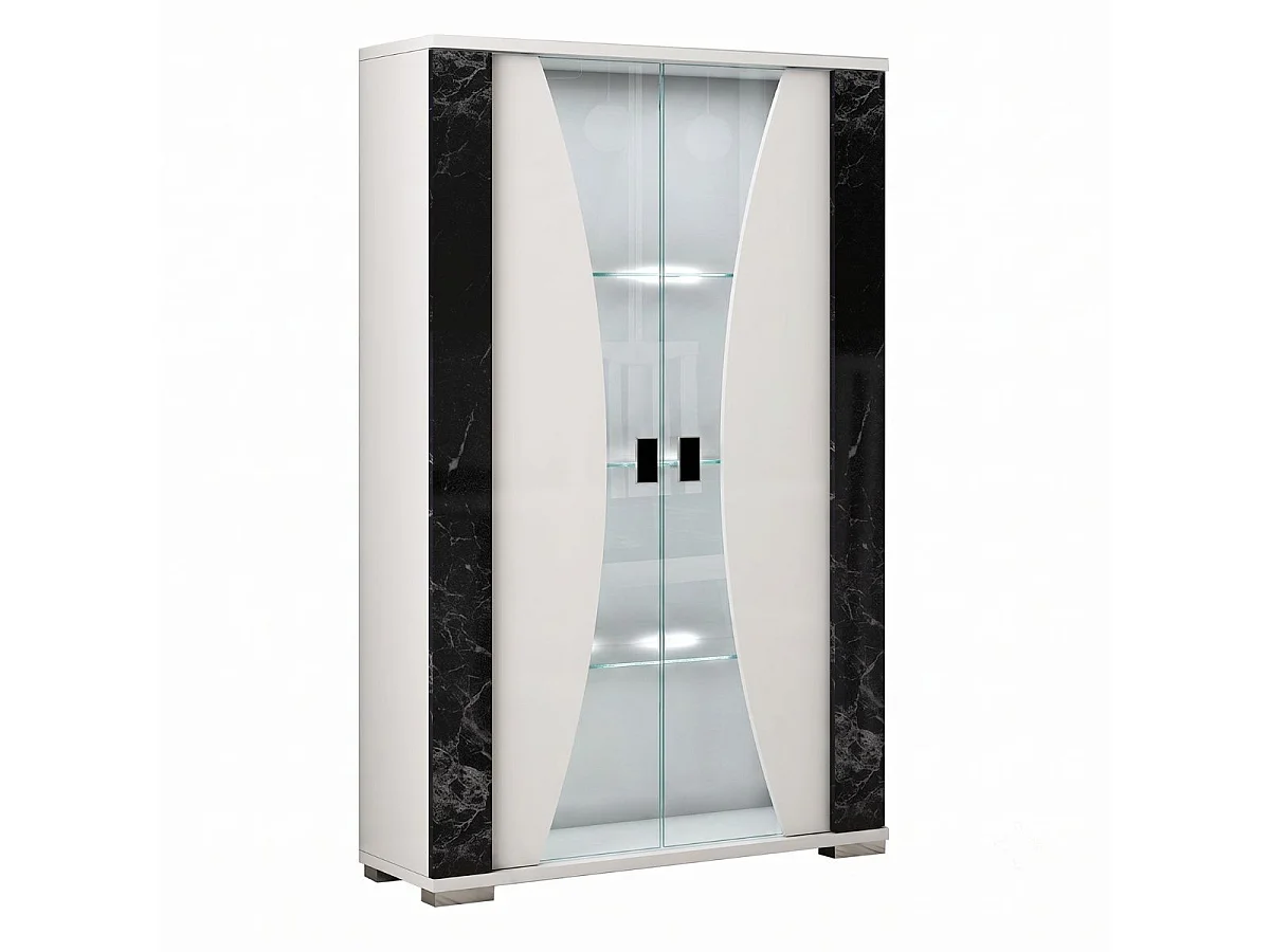 Séjour complet avec vitrine blanc et aspect marbre noir - TAHOE