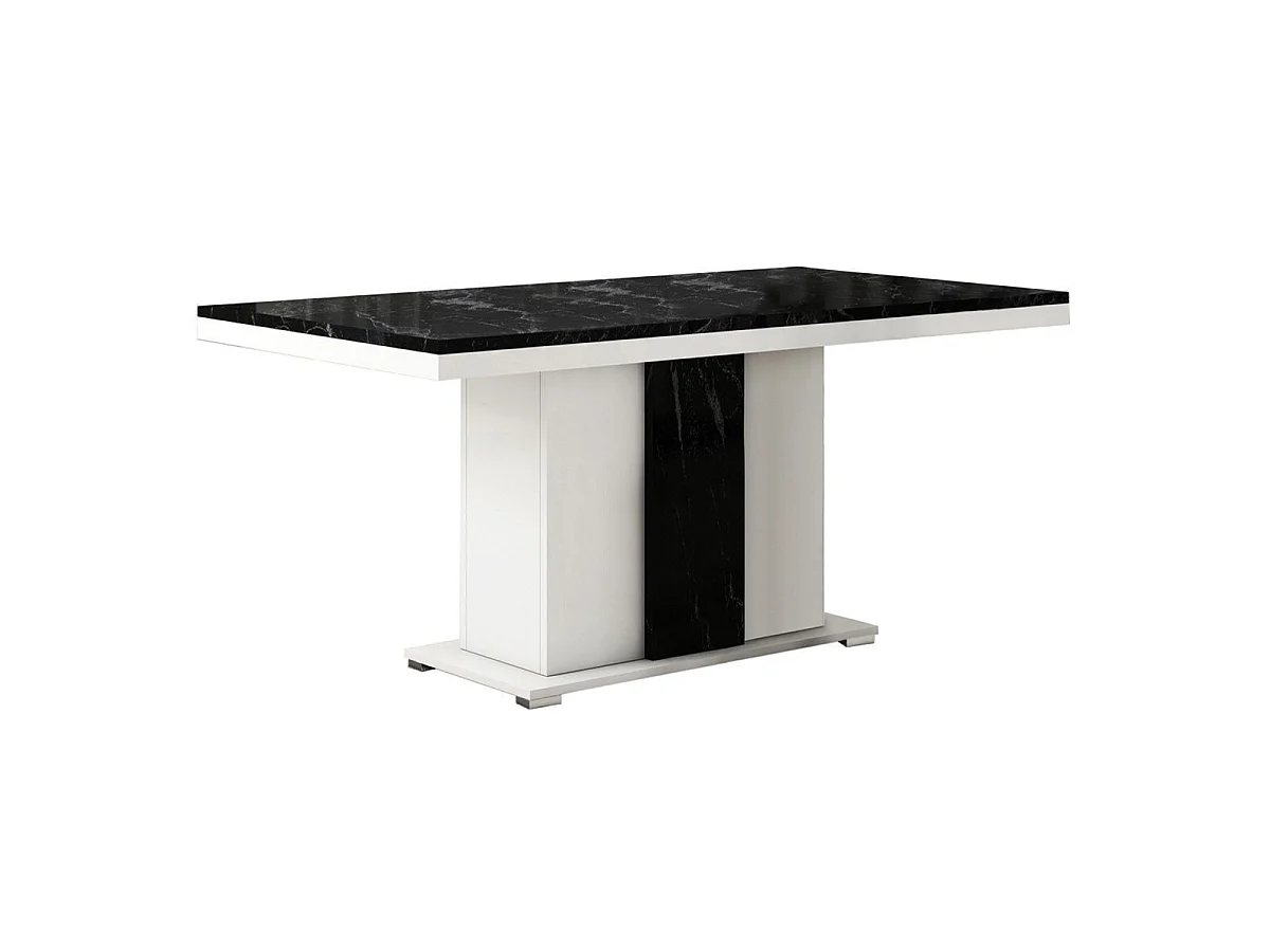Séjour buffet + table repas blanc et aspect marbre noir - TAHOE