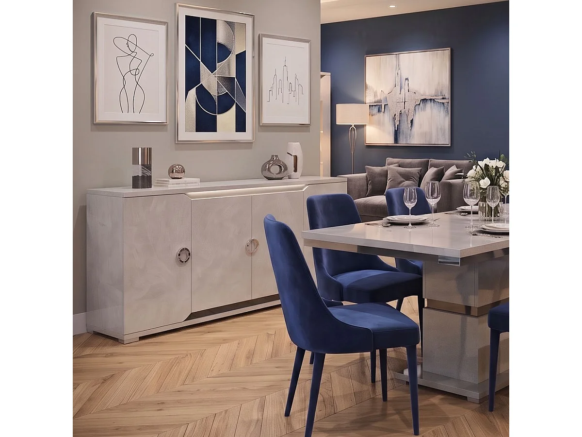 Séjour buffet + table repas aspect ciment et anthracite - LIBECCIO