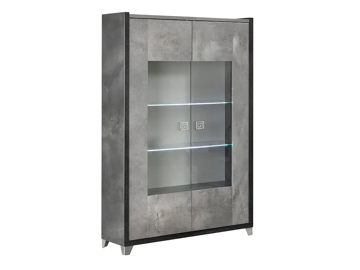 Séjour Complet buffet + table + vitrine aspect béton ciré 2 tons - HAMPTON