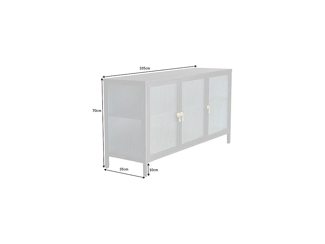 Buffet BRITTON 105 cm van gehard glas en metaal – 3 glazen deuren, zwarte kleur en gouden handgrepen