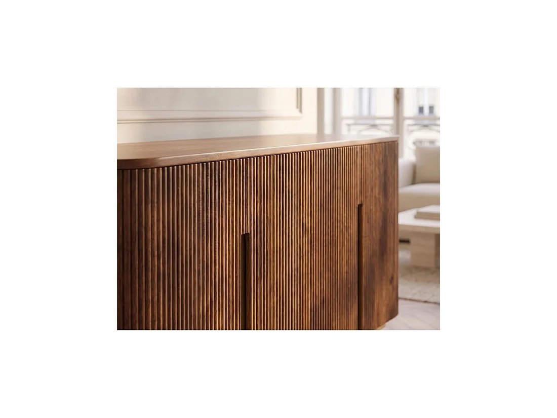 Buffet ORION 160 cm in massief mangohout - 4 gegroefde deuren en gouden poten