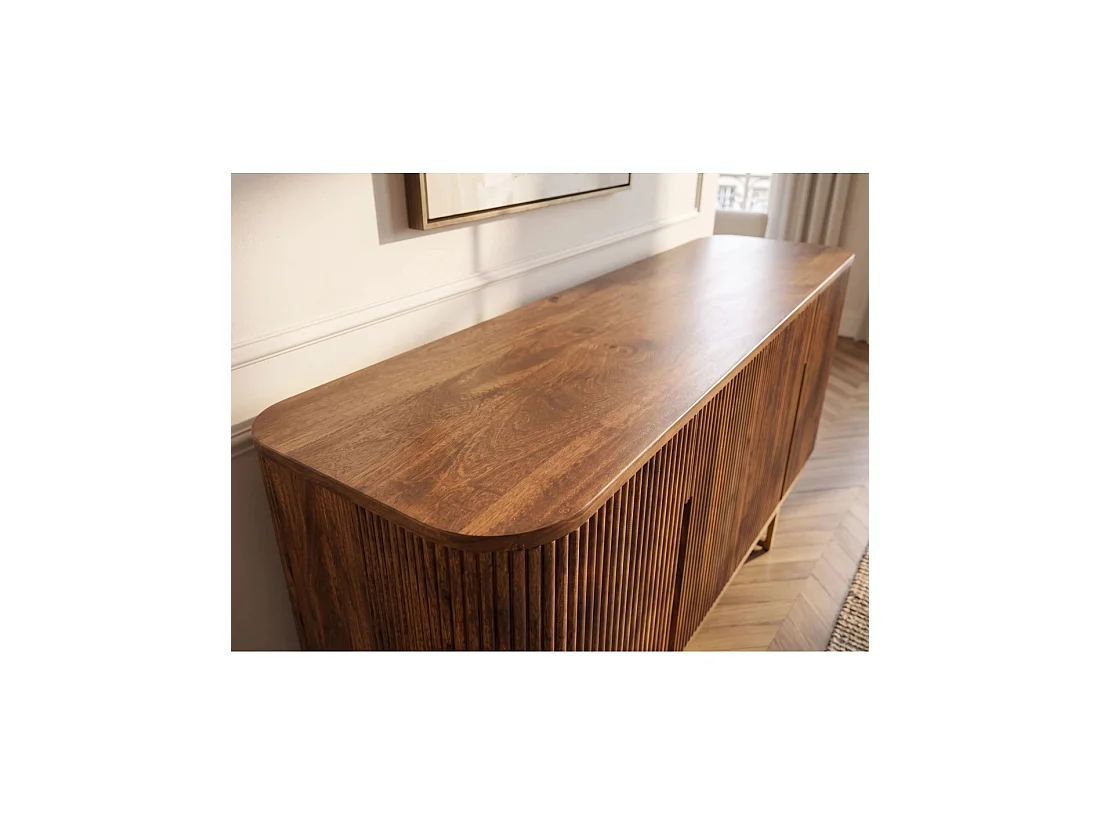 Buffet ORION 160 cm in massief mangohout - 4 gegroefde deuren en gouden poten