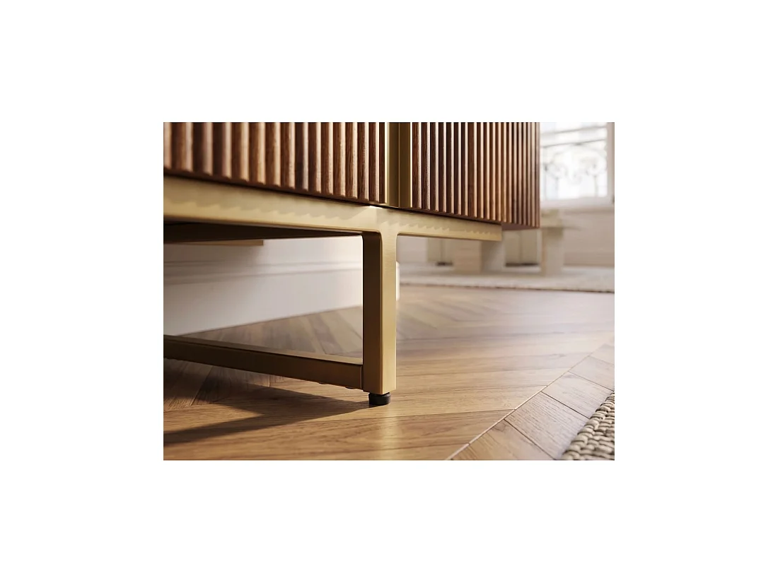 Buffet ORION 160 cm in massief mangohout - 4 gegroefde deuren en gouden poten