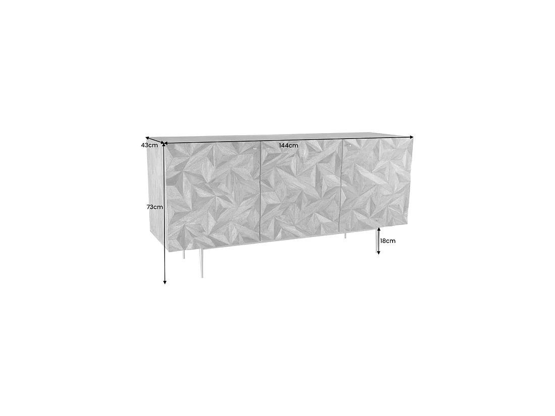 Buffet ARAVIS 144 cm in massief sheeshamhout - 3 gesneden deuren, bruin en gouden poten