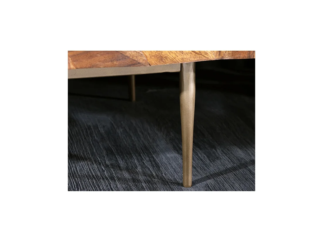 Buffet ARAVIS 144 cm in massief sheeshamhout - 3 gesneden deuren, bruin en gouden poten