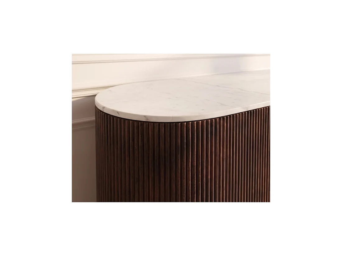 Buffet ORION 170 cm in massief mangohout - Wit marmeren blad, 4 deuren en gouden metaal
