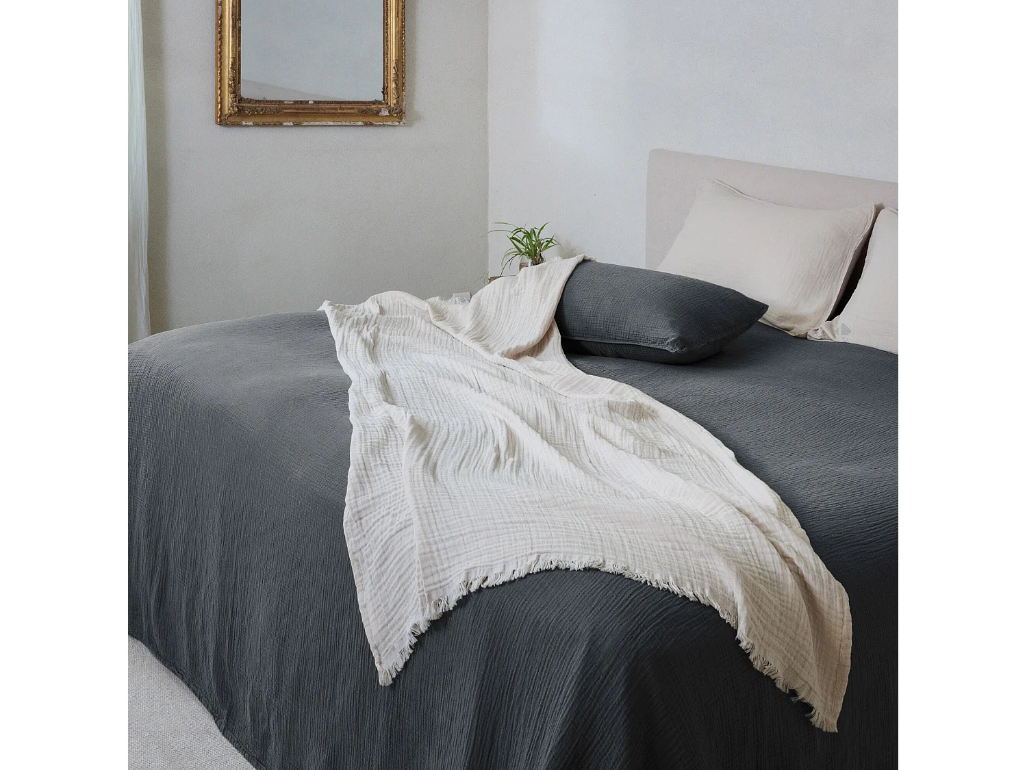 Couvre-lit 150x200 cm coton collection PAROS noir caviar