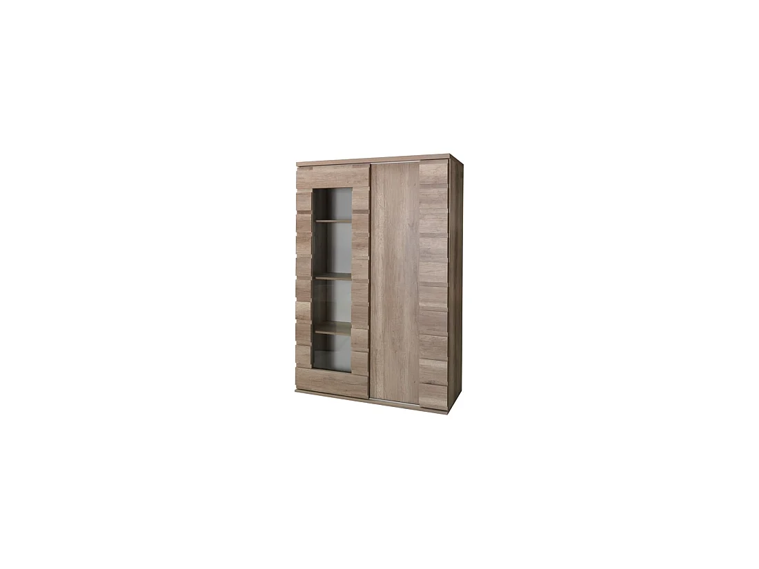Ensemble ROMI chêne Dab Canyon – Table 160 cm et vitrine 120 cm à 2 portes coulissantes
