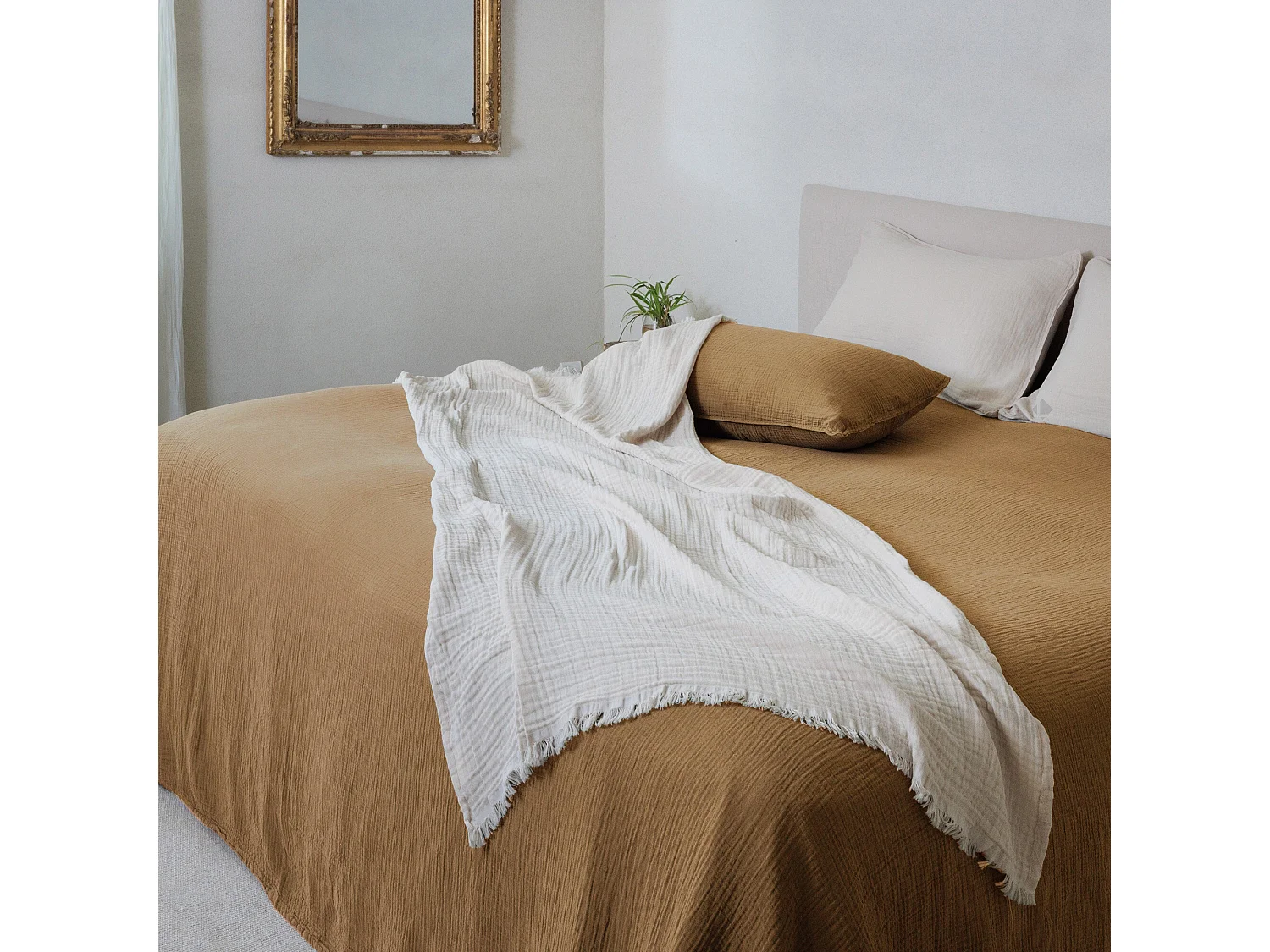 Couvre-lit 150x200 cm coton collection PAROS marron houblon