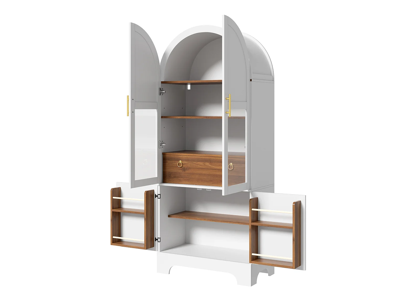 Vitrine haute cintrée avec 4 portes, 1 tiroir - MDF et panneaux de particules et verre trempé - 76 x 40 x 180 cm - Blanc