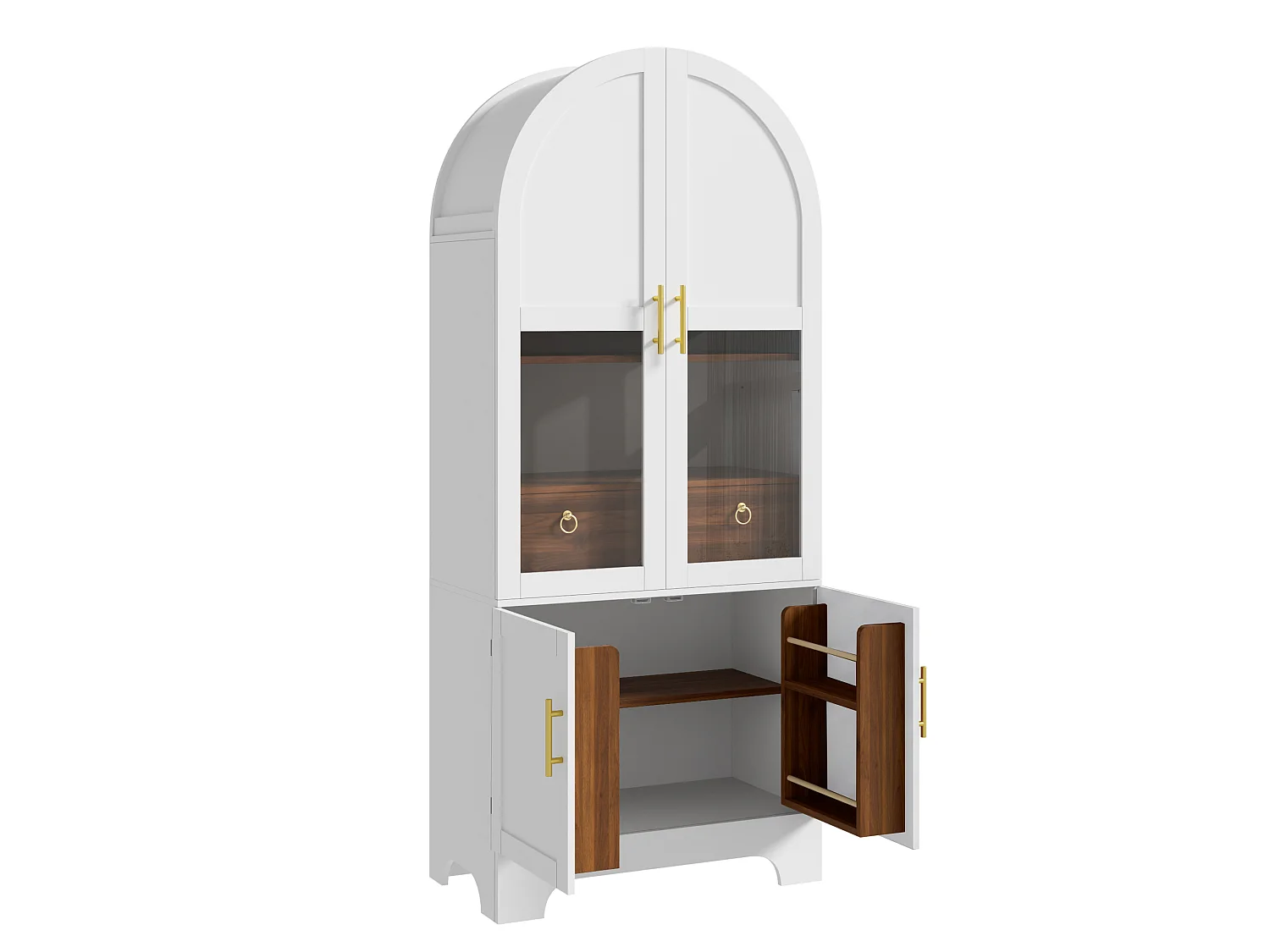 Vitrine haute cintrée avec 4 portes, 1 tiroir - MDF et panneaux de particules et verre trempé - 76 x 40 x 180 cm - Blanc
